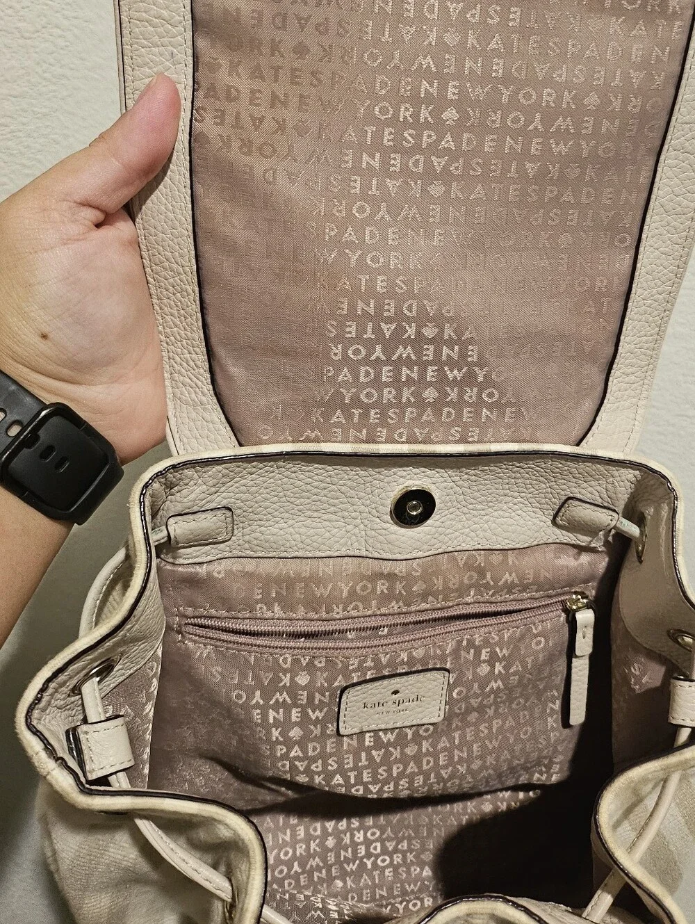 kate spade Striped Beige and Cream Drawstring Backpack